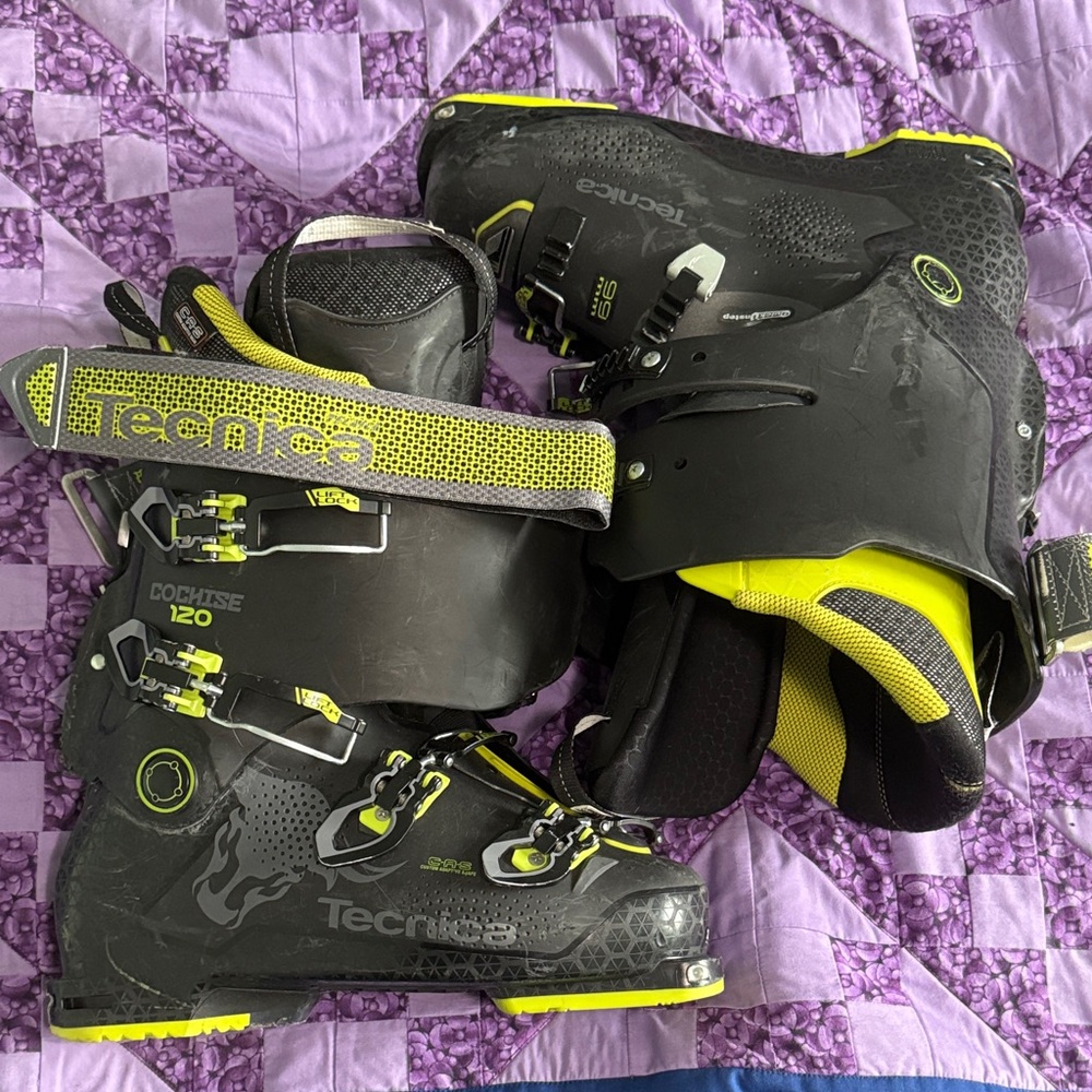 Tecnica Black and Neon Yellow Ski Boots - Picture 1 of 3
